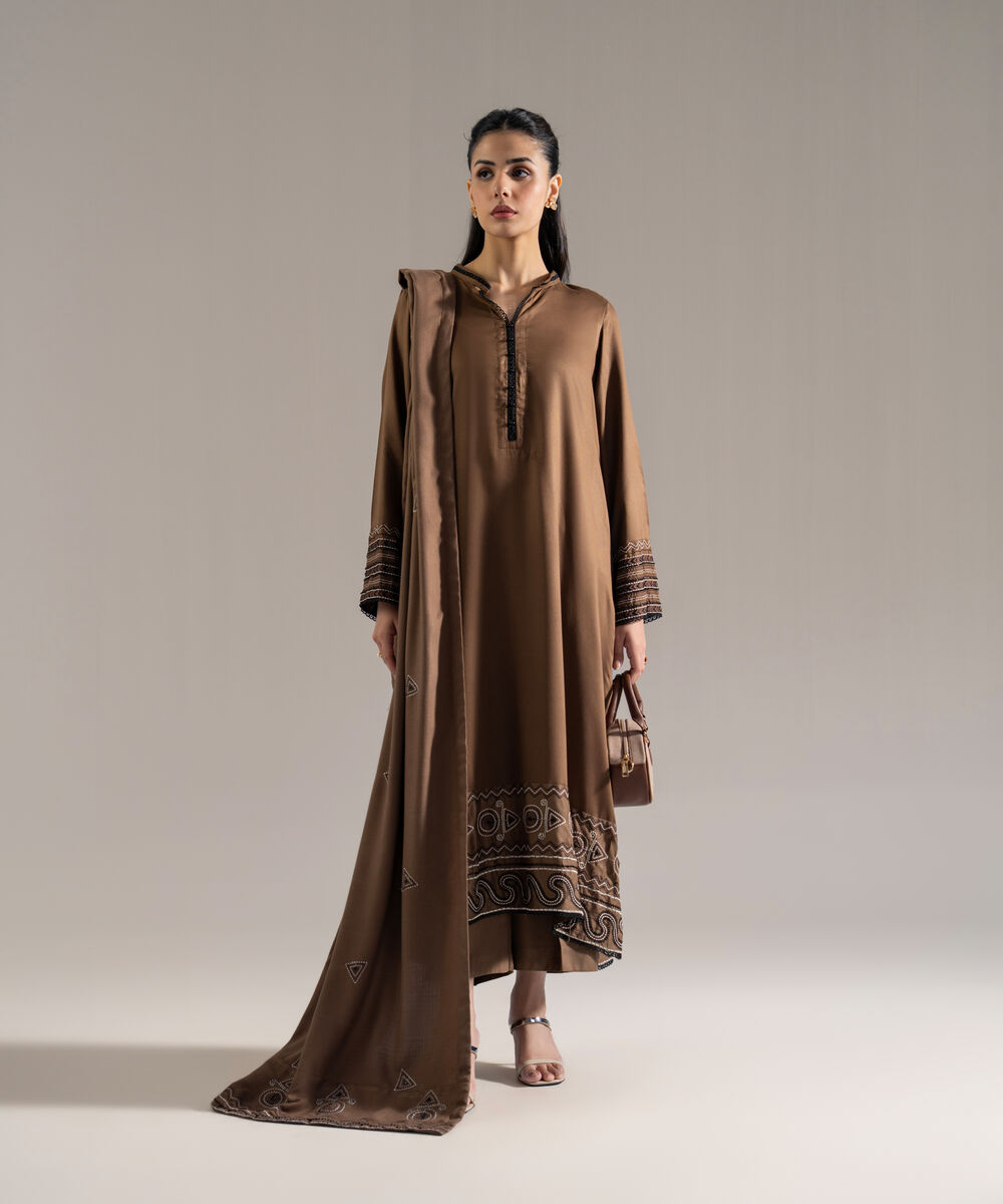 Women's RTW Poly Viscose Solid Brown Shawl