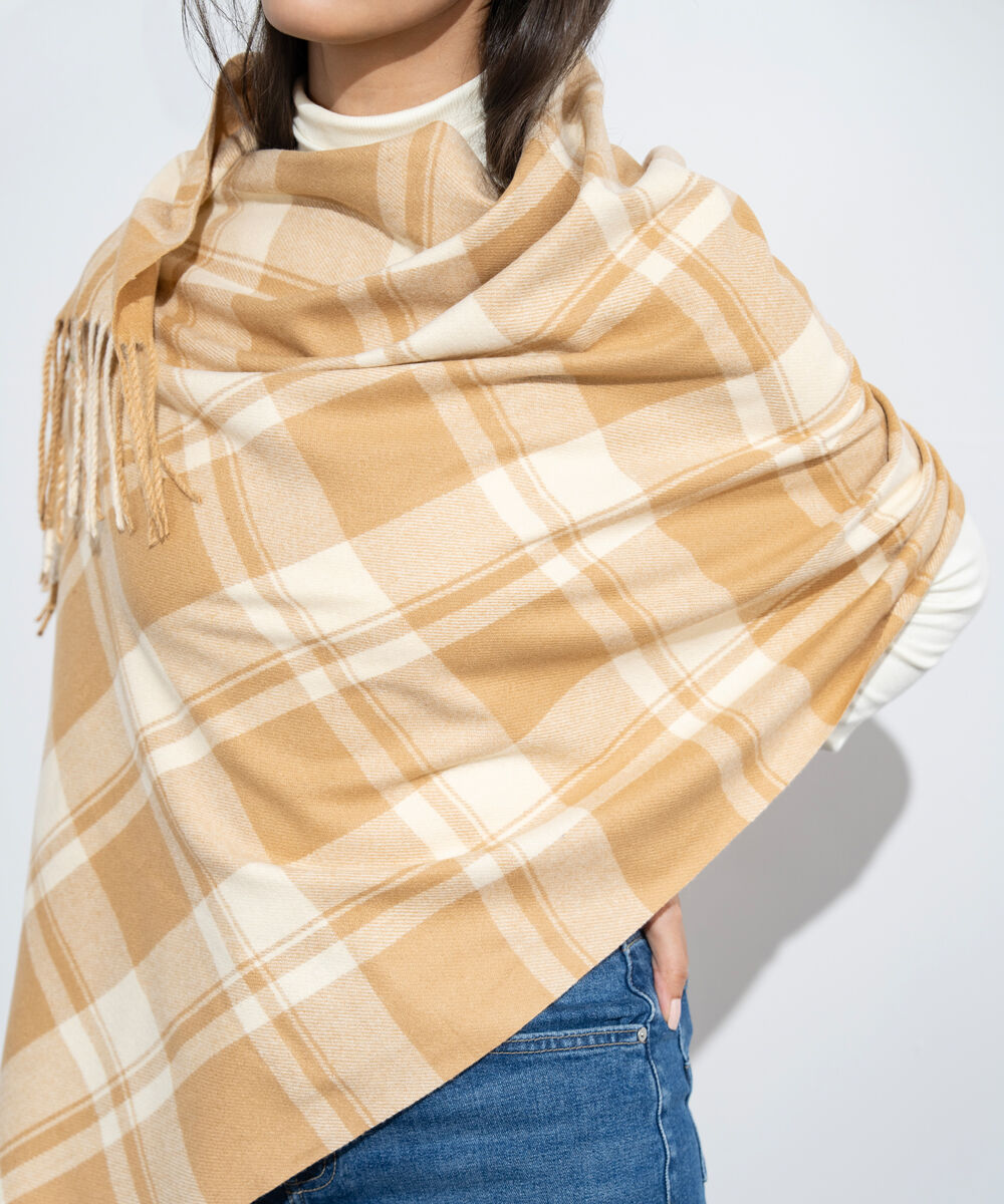Women's Western Wear Beige & Off White Plaid Woollen Scarf