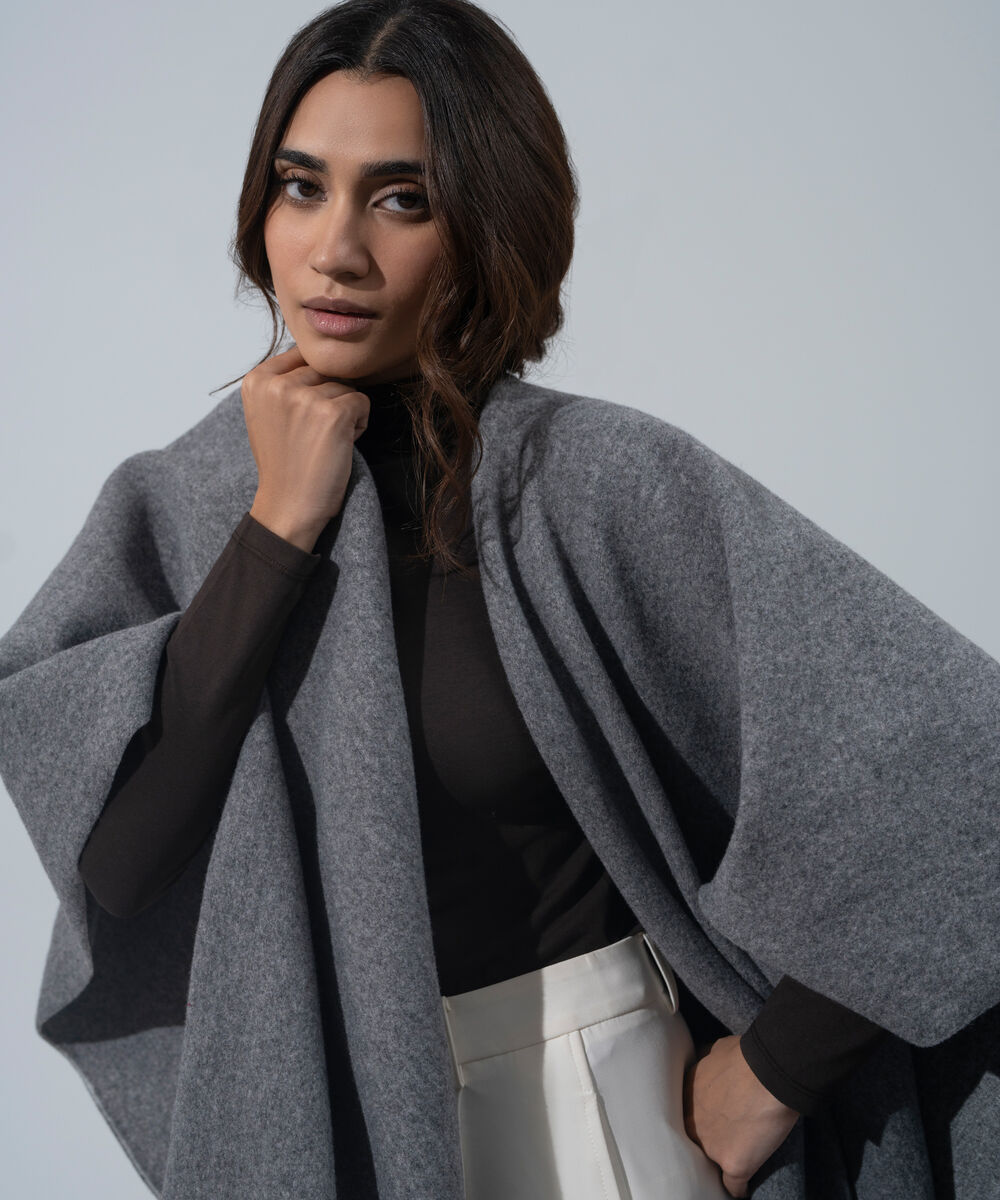 Women's Western Wear Grey Melange Polyester Cape Shawl
