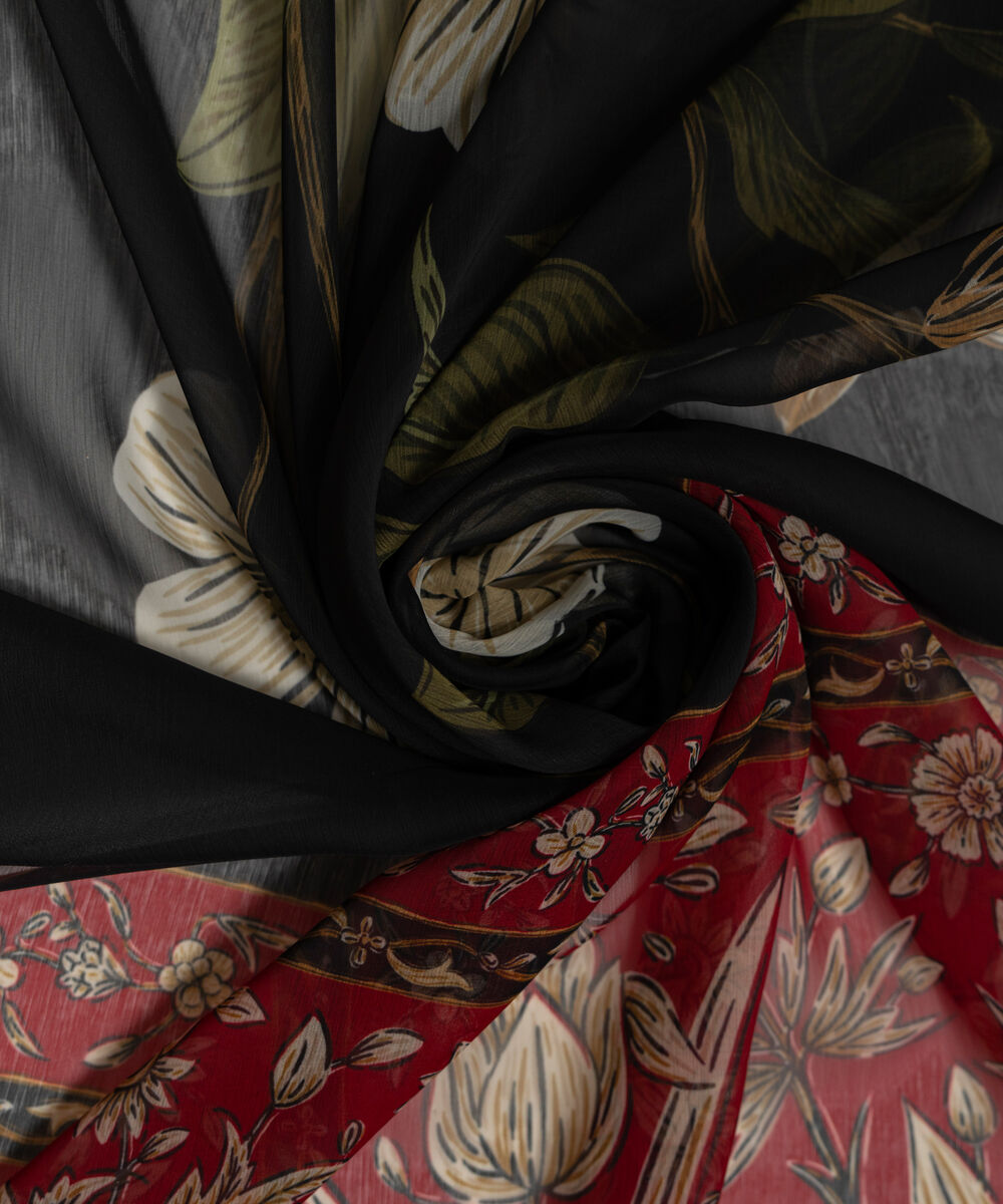 Poly Chiffon Printed Black Dupatta