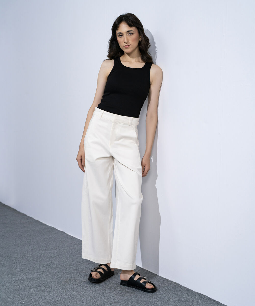 Women's White Barrel Fit Chino Trousers