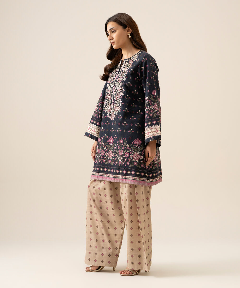 Women's Unstitched Light Khaddar Embroidered Plum 2 Piece Suit