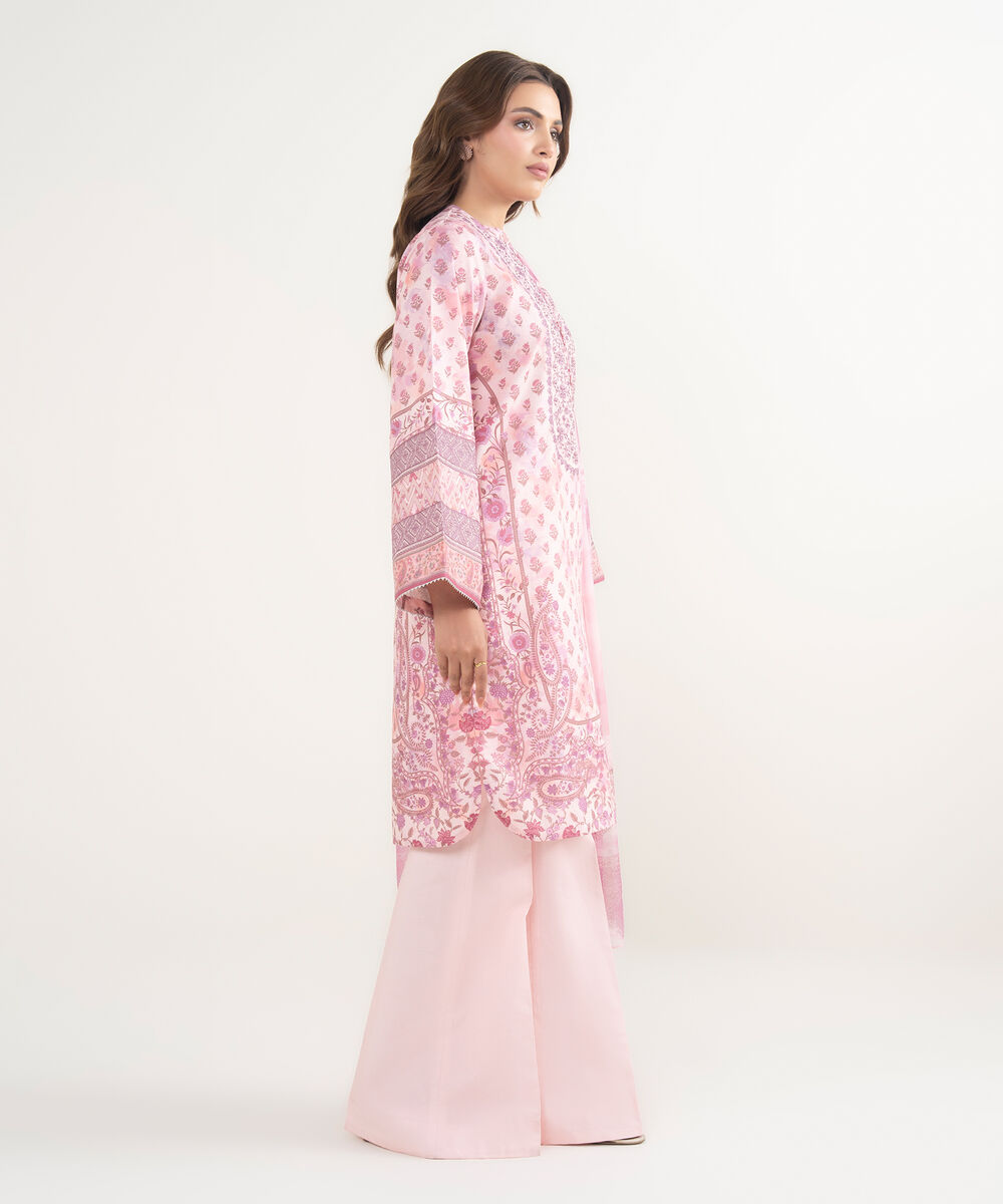 Women's Unstitched Lawn Embroidered Pink 3 Piece Suit