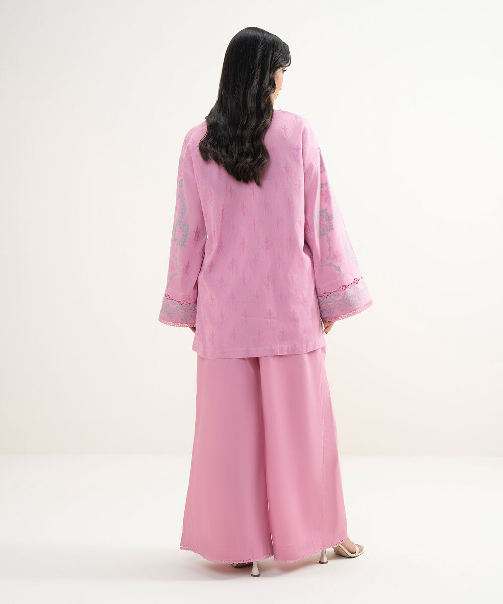 Women's RTW Extra Weft Jacquard Solid Pink 2 Piece Suit