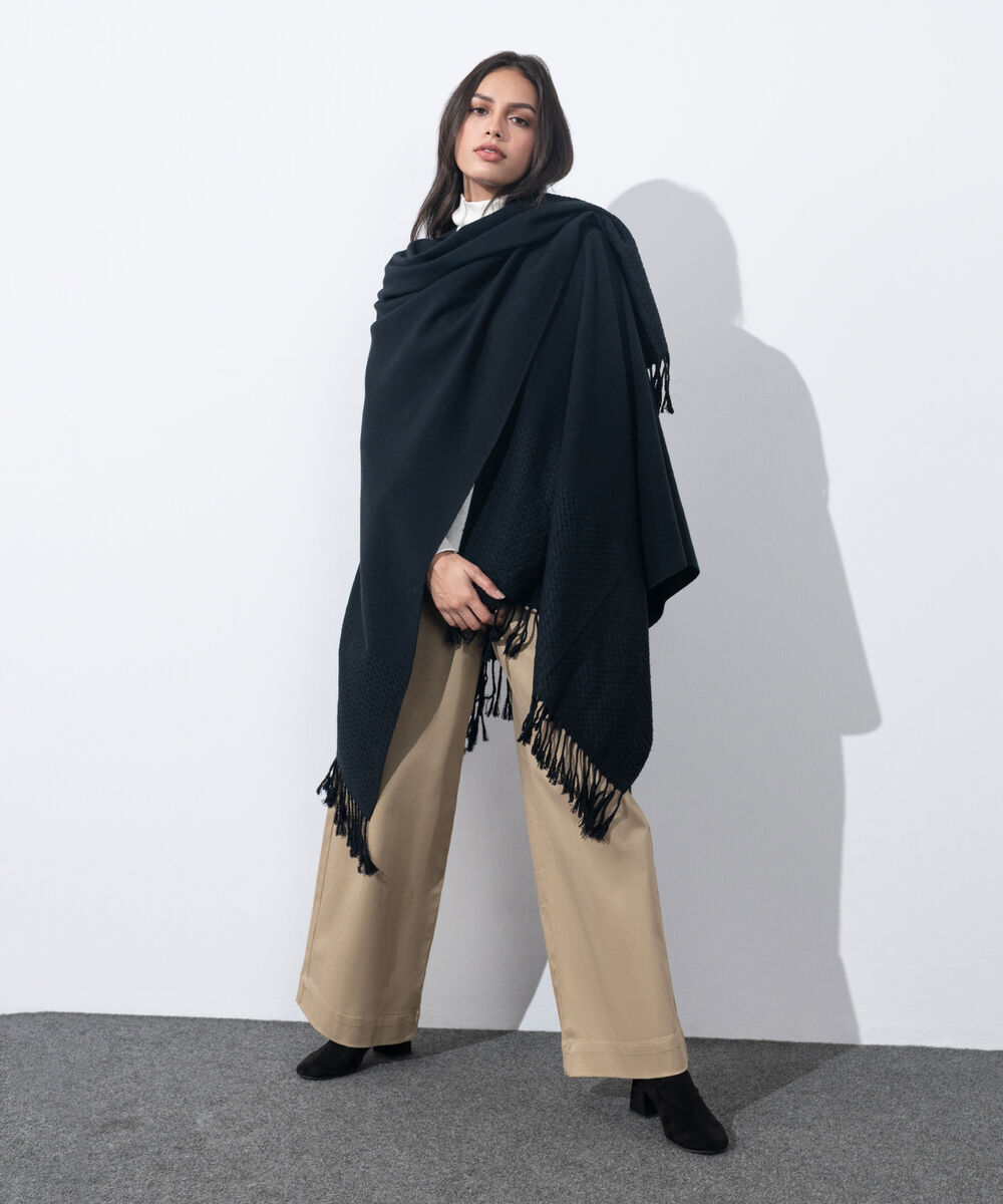 Women's Western Wear Black Textured Cape Shawl
