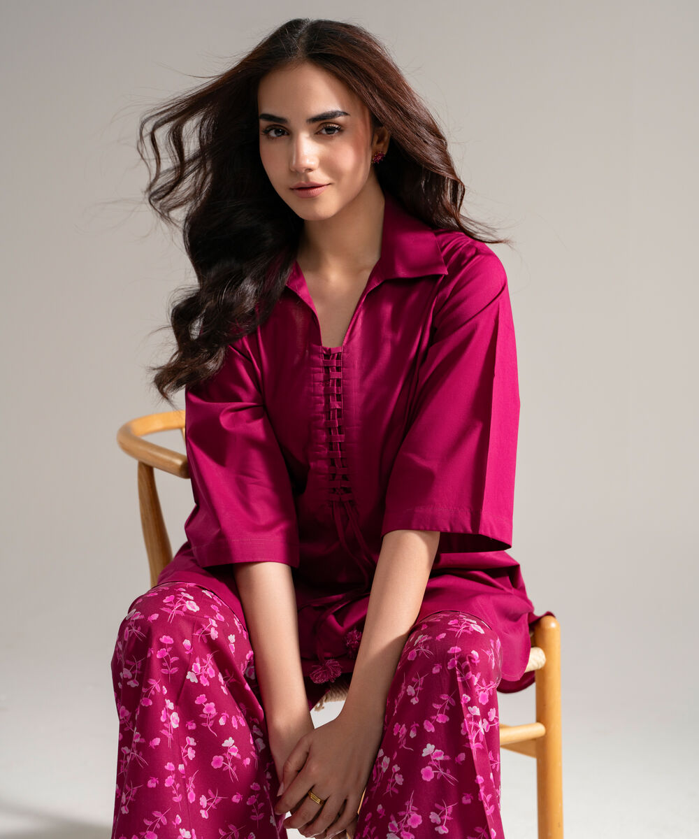 Women's RTW Cambric Solid Plum Straight Shirt