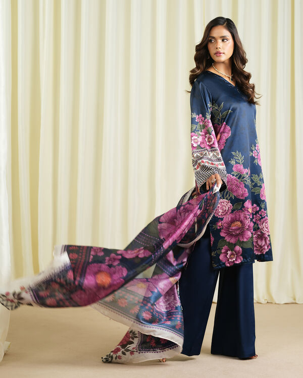 3 Piece - Embroidered Satin Suit