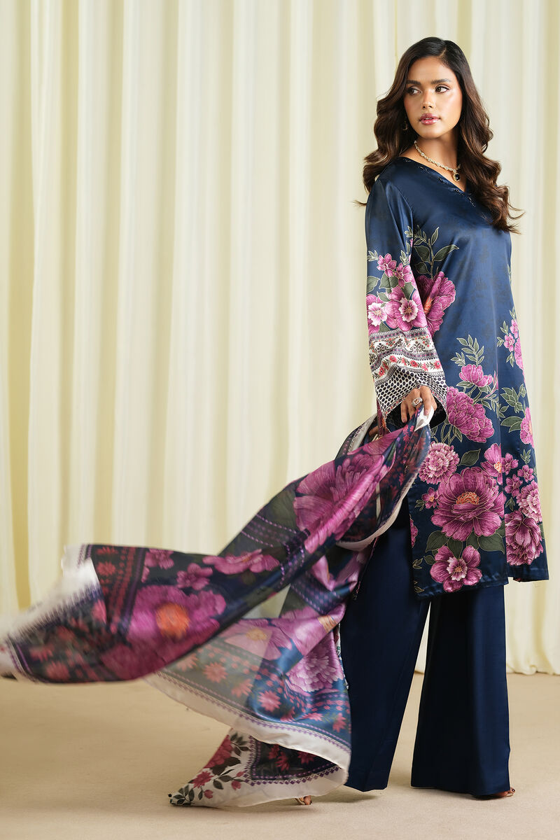 3 Piece - Embroidered Satin Suit