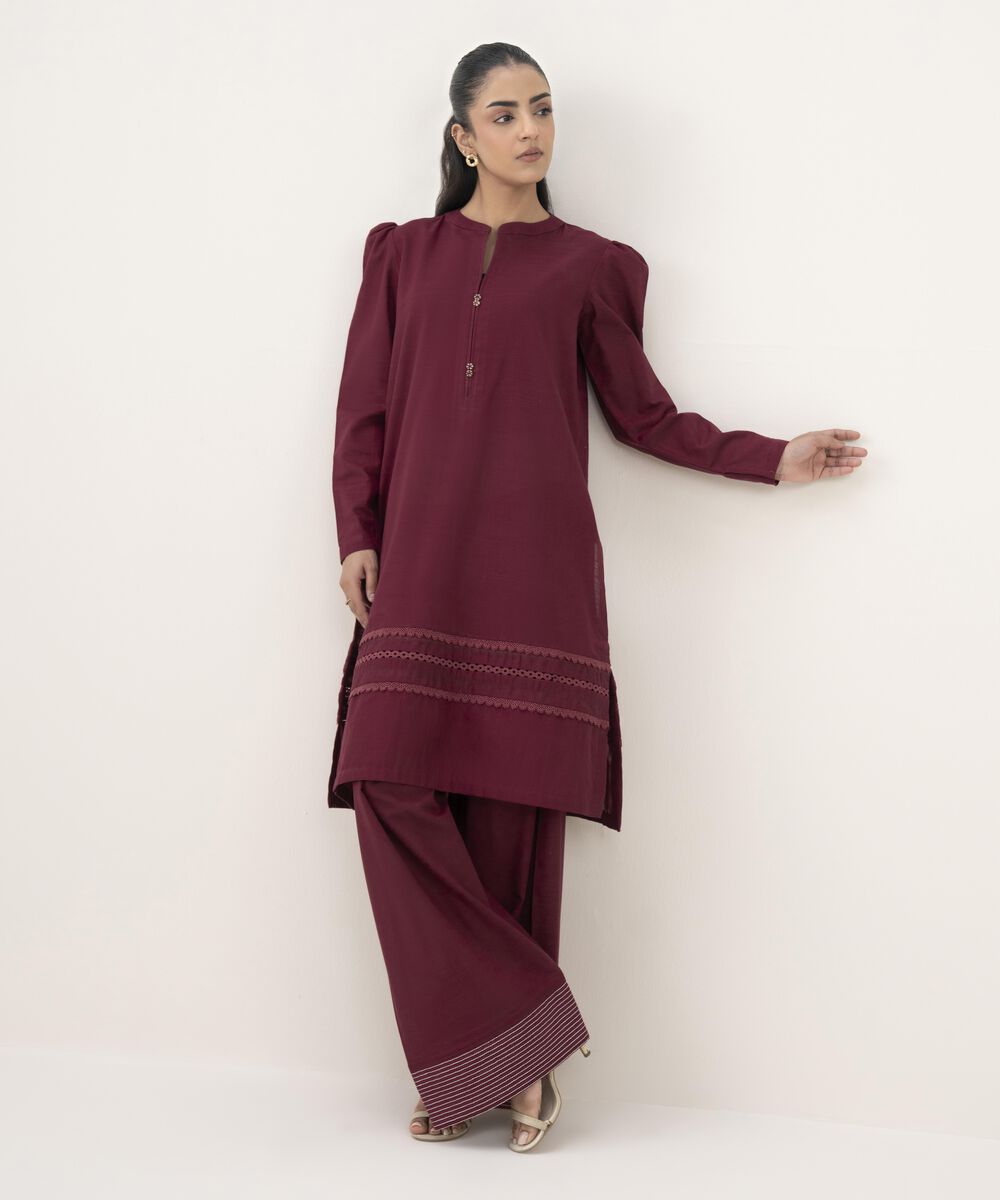 Women's RTW Khaddar Solid Straight Pink Shirt