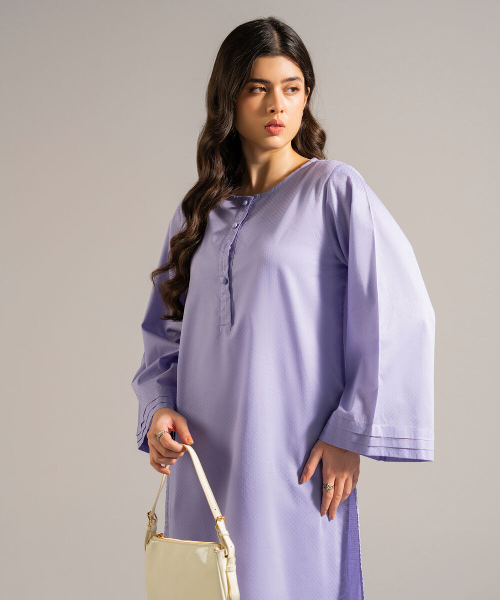 Women's RTW Dobby Solid Purple Straight Shirt