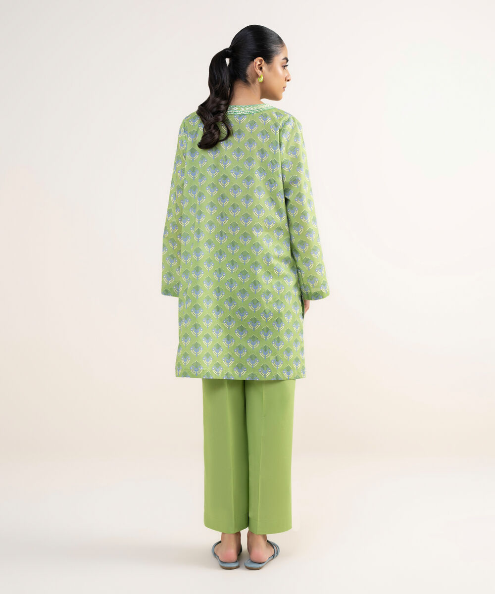 Women's RTW Lawn Green Embroidered Straight Shirt