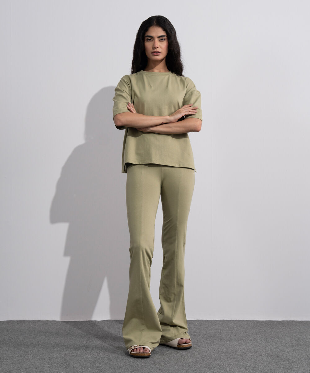 Women's Slate green Stretchy Flared Trousers