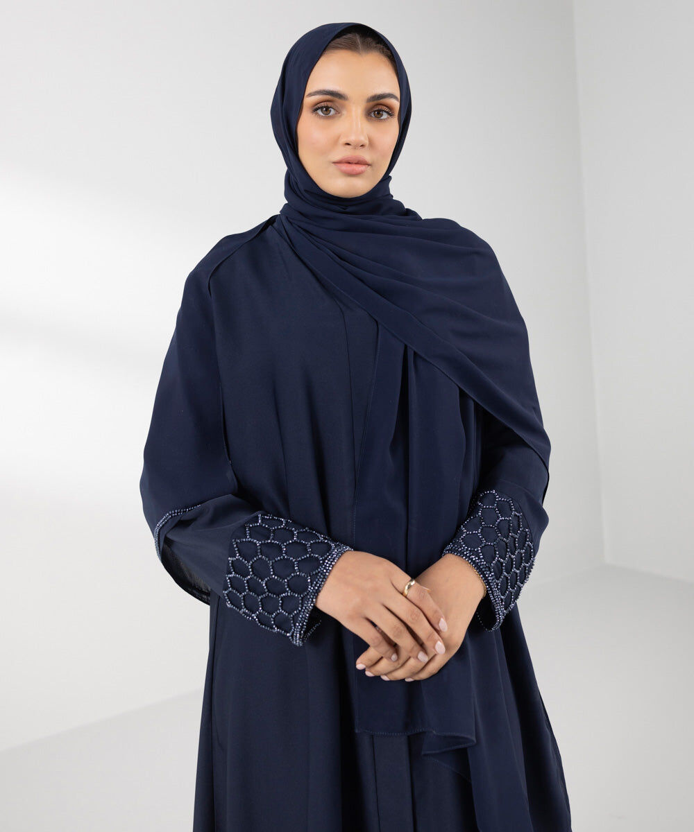 Woman - Blue Hand Embellished Abaya Set