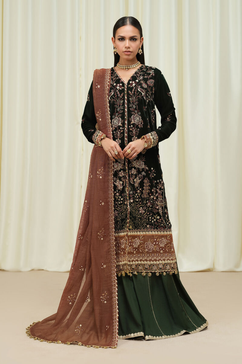 3 Piece -  Embroidered Velvet Suit
