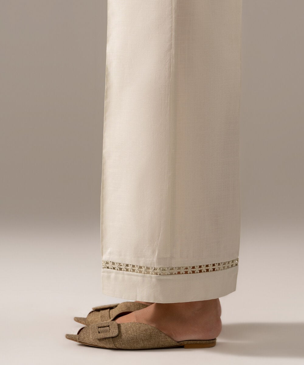 Women's RTW Cross Hatch Solid Off White Flared Pants