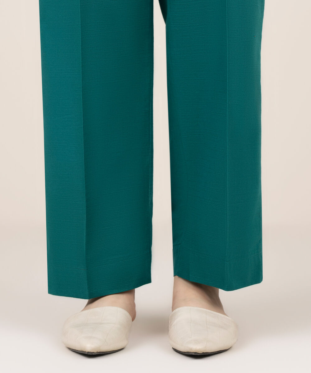 Women's RTW Khaddar Solid Green Straight Pants