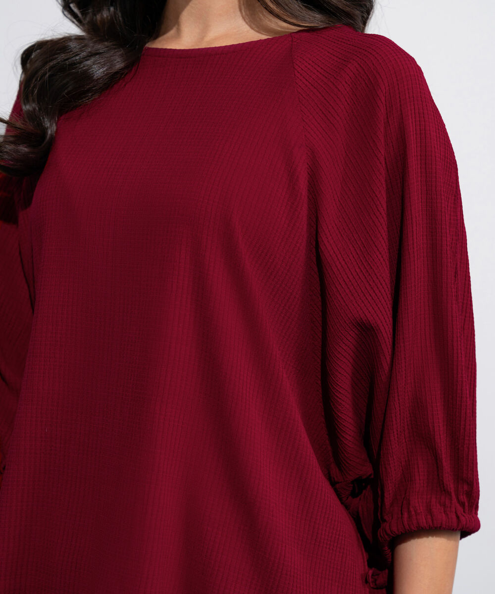 Women's Western Cherry Red  Seersucker Kimono Top