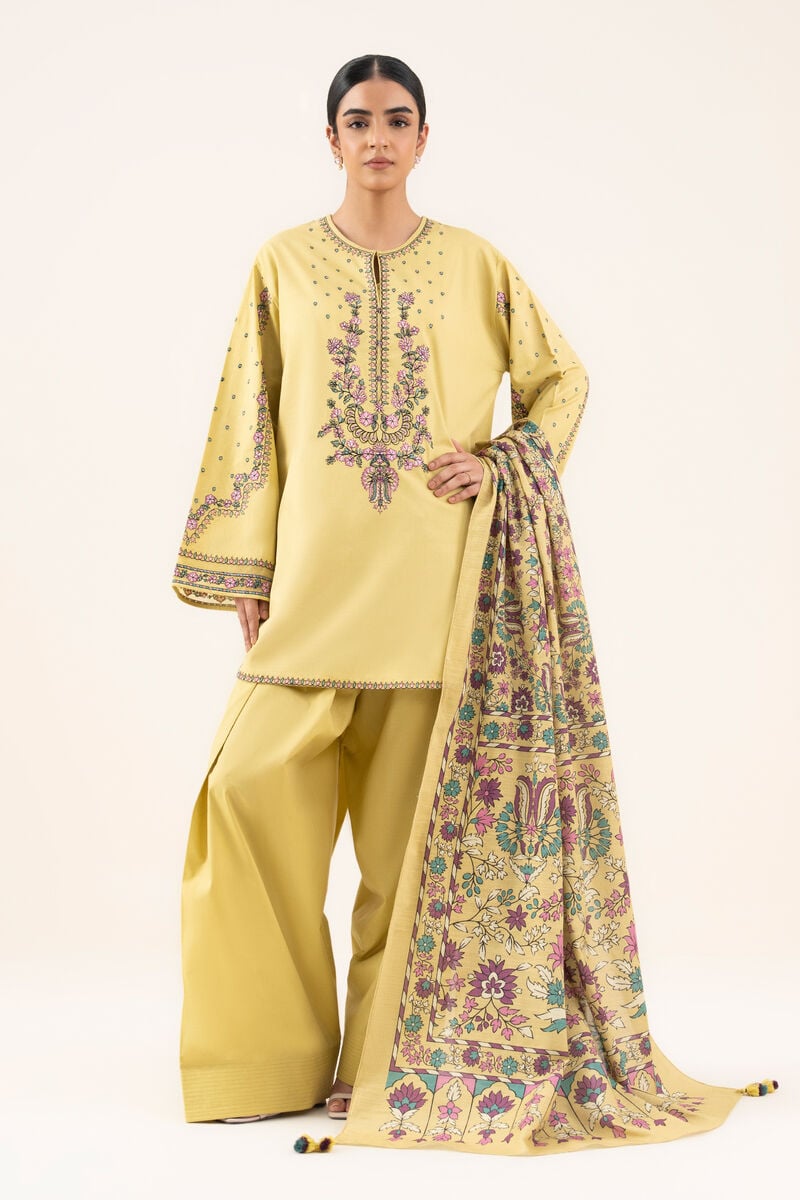 2 Piece - Embroidered Cotton Suit