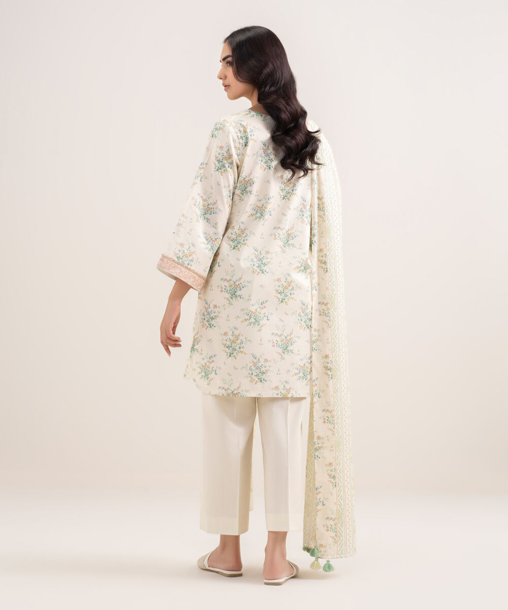 Women's Unstitched Lawn Printed Off White 3 Piece Suit