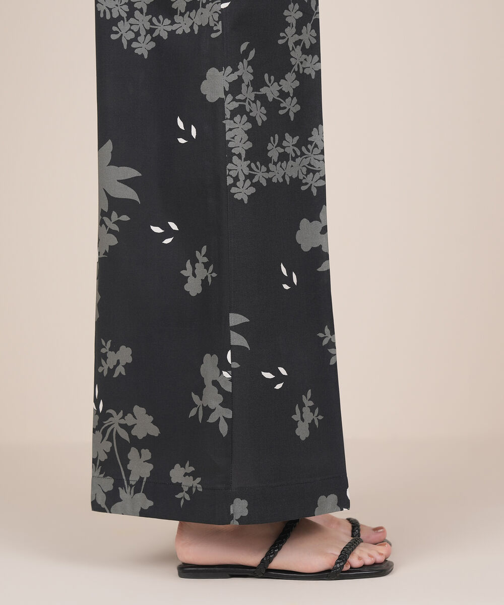 Women's RTW Cambric Black Printed Flared Pants