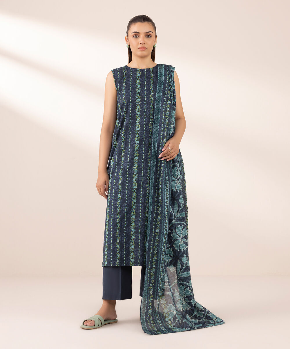 Fine Voile Blue Printed Dupatta