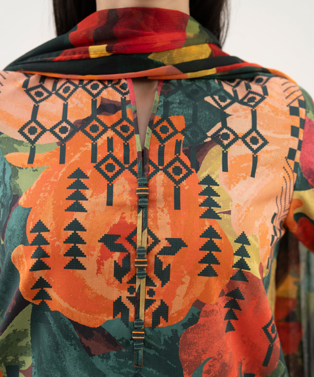 Women's Unstitched Cotton Printed Multi 2 Piece Suit