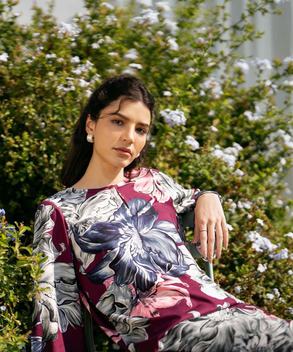 Women's Pret Arabic Lawn Plum Printed Straight Shirt