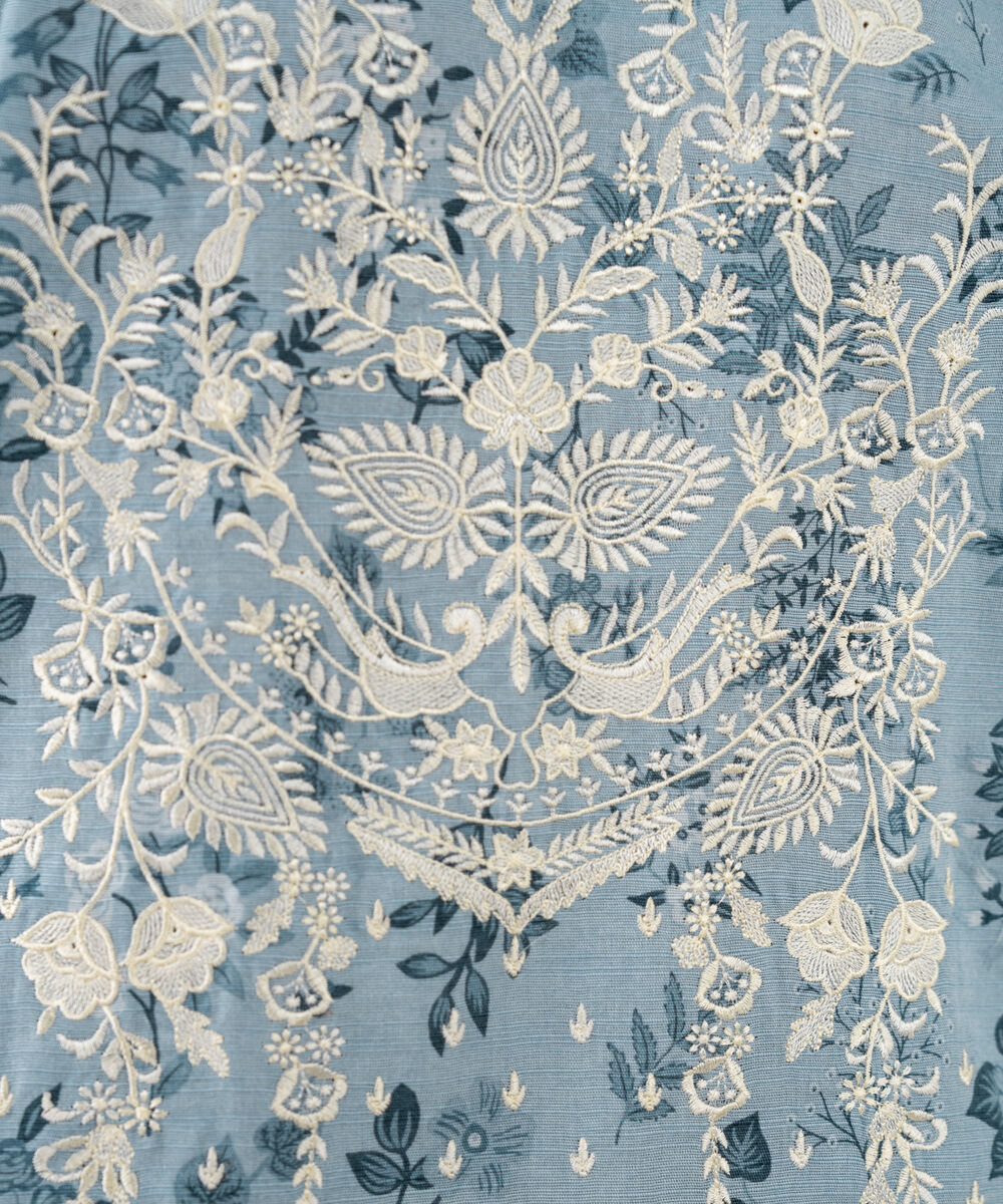 Women's RTW Khaddar Embroidered Blue 3 Piece Suit