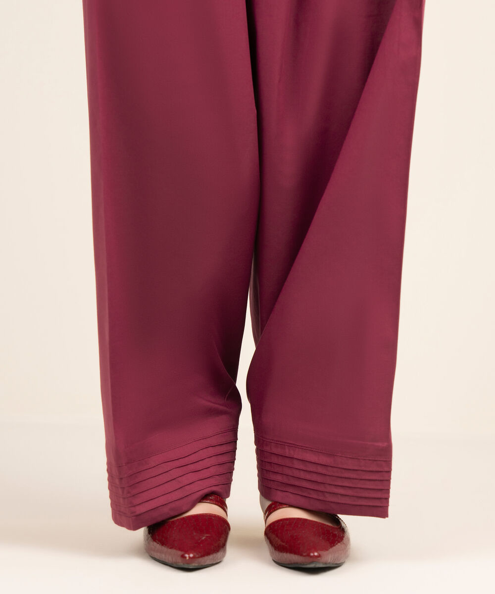 Women's RTW Cambric Solid Red Farshi Shalwar