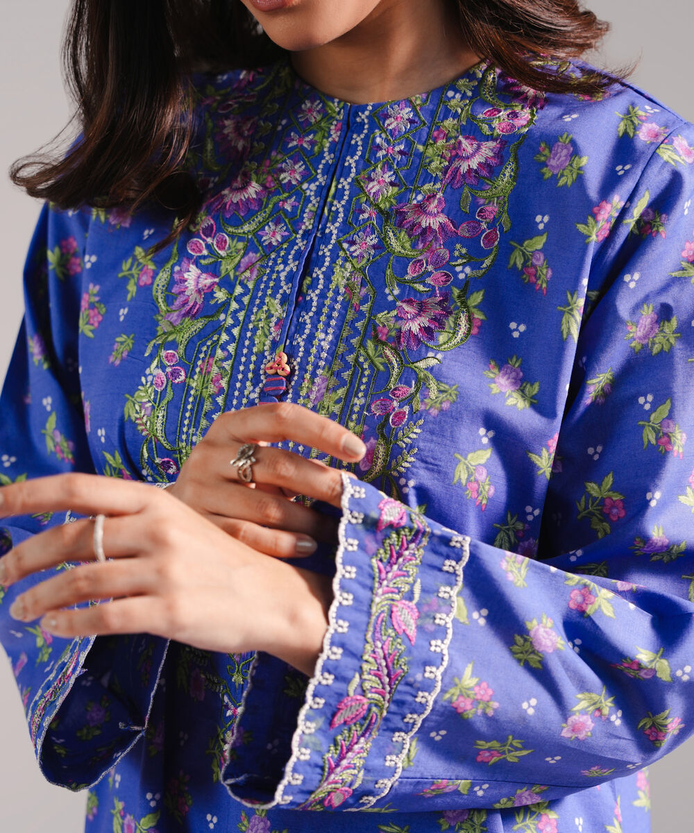 Women's RTW Lawn Printed Blue 3 Piece Suit