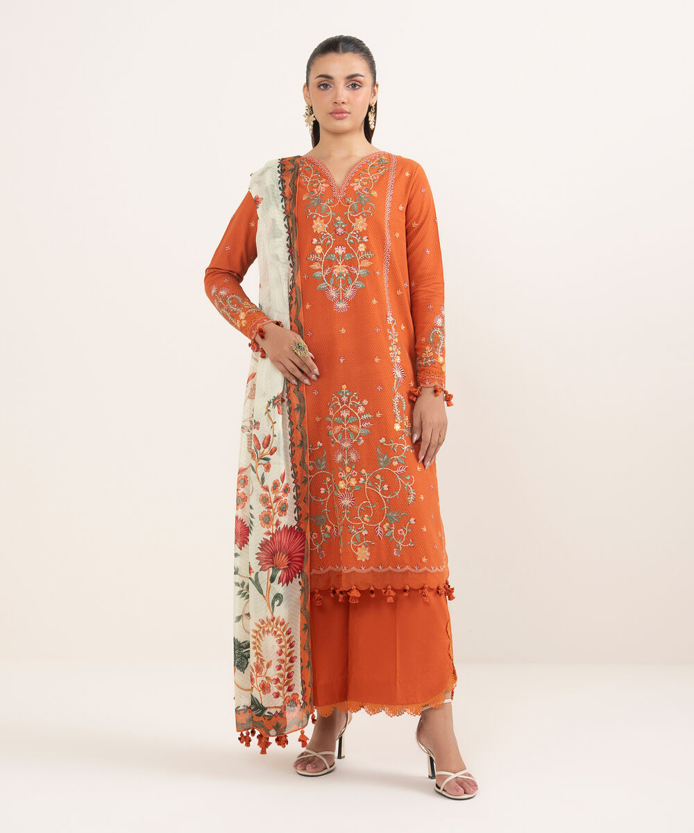 Women's Unstitched Dobby Dyed Three Piece Suit