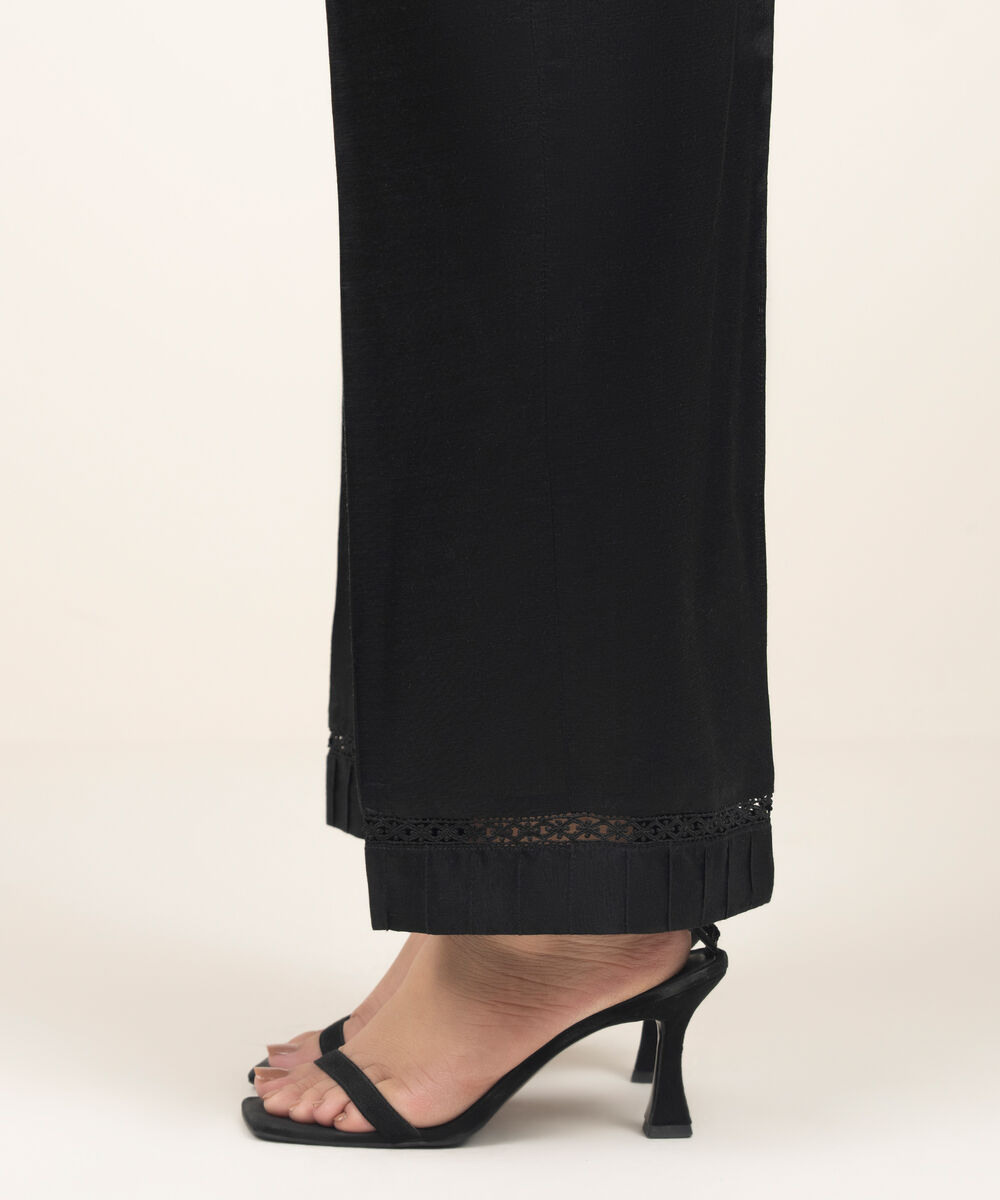 Women's RTW Viscose Raw Silk Solid Black Culottes