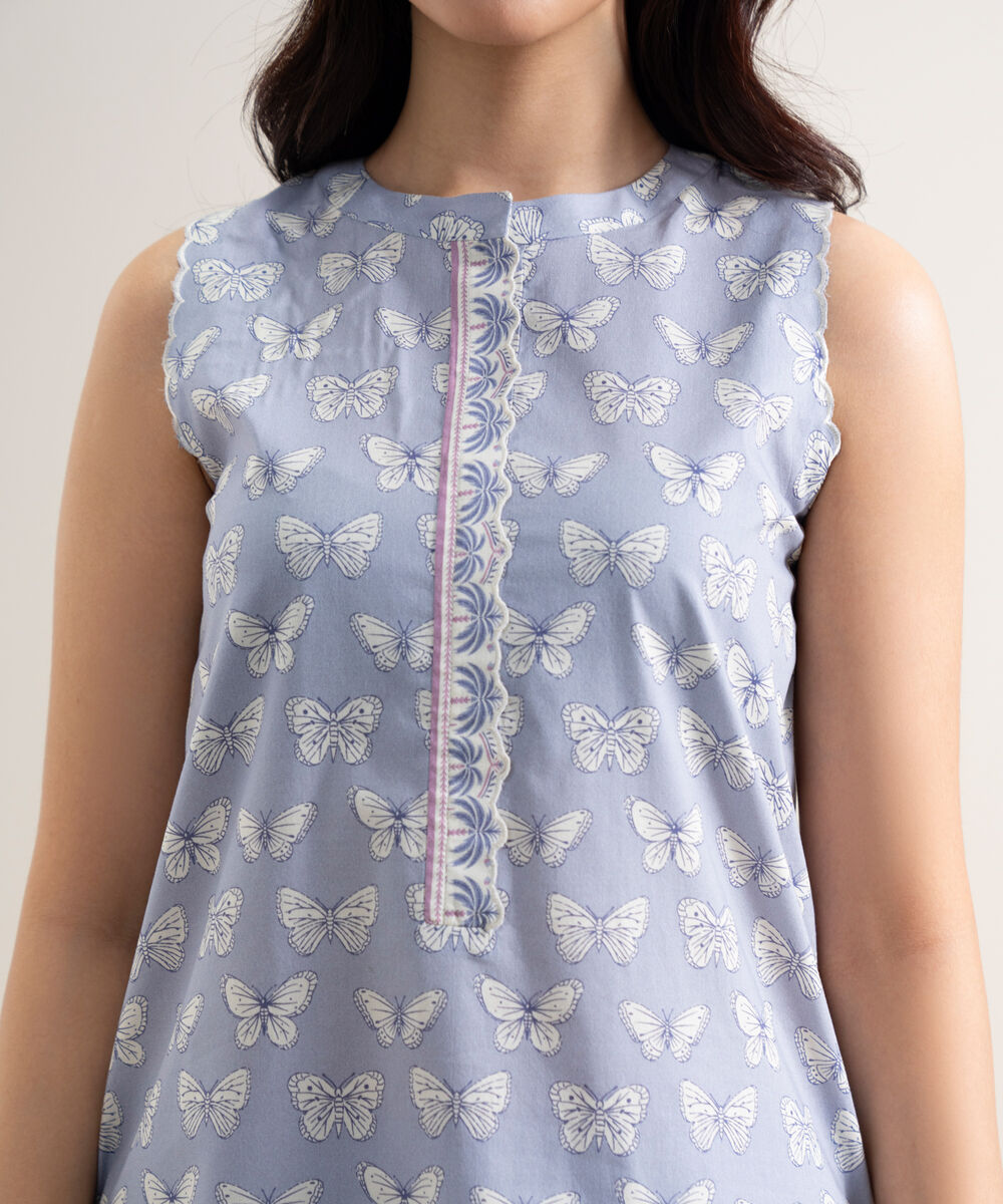 Women's Unstitched Lawn Printed Light Lilac  3 Piece Suit