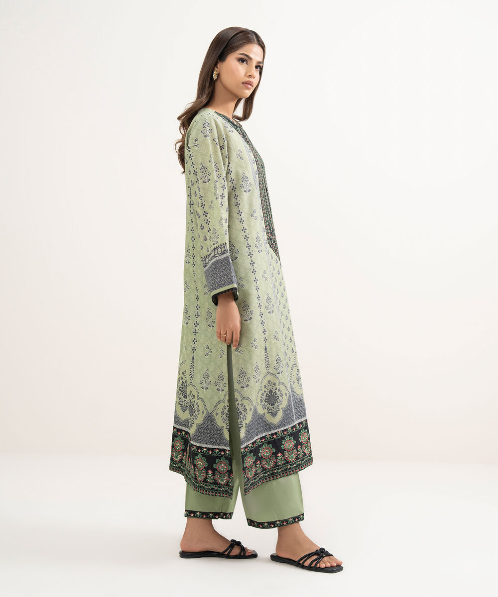 Women's RTW Zari Cotton Embroidered Green A-Line Shirt