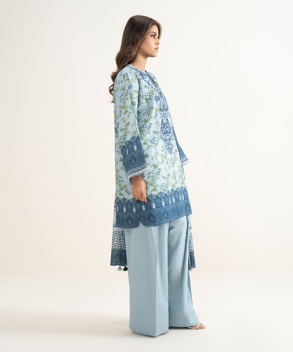 Women's Unstitched Lawn Embroidered Blue 3 Piece Suit