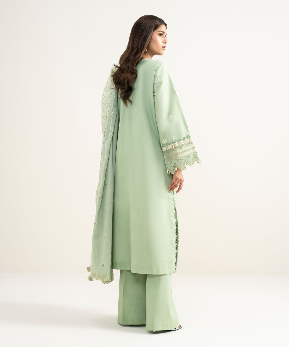 Women's Unstitched Textured Lawn Embroidered Green 3 Piece Suit