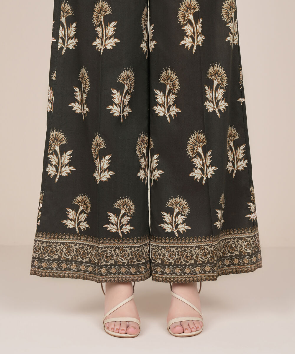 Women's RTW Cotton Viscose Brown Printed Flared Pants