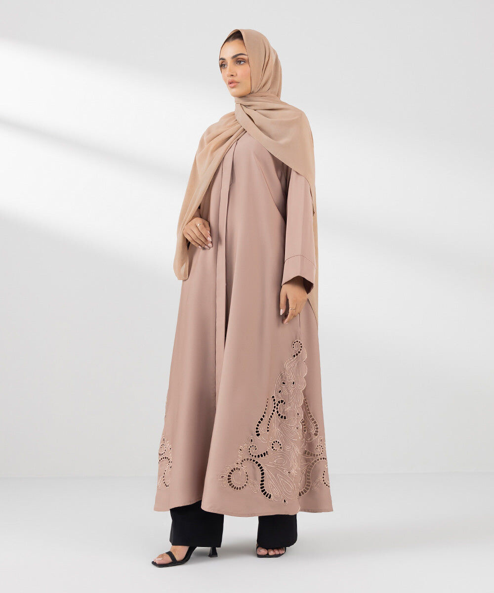 Woman - Pink Embroidered Abaya Set