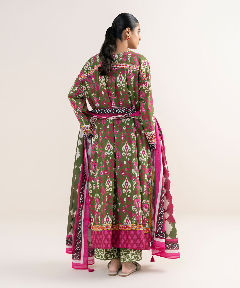 Women's RTW Lawn Green Embroidered 3 Piece Suit