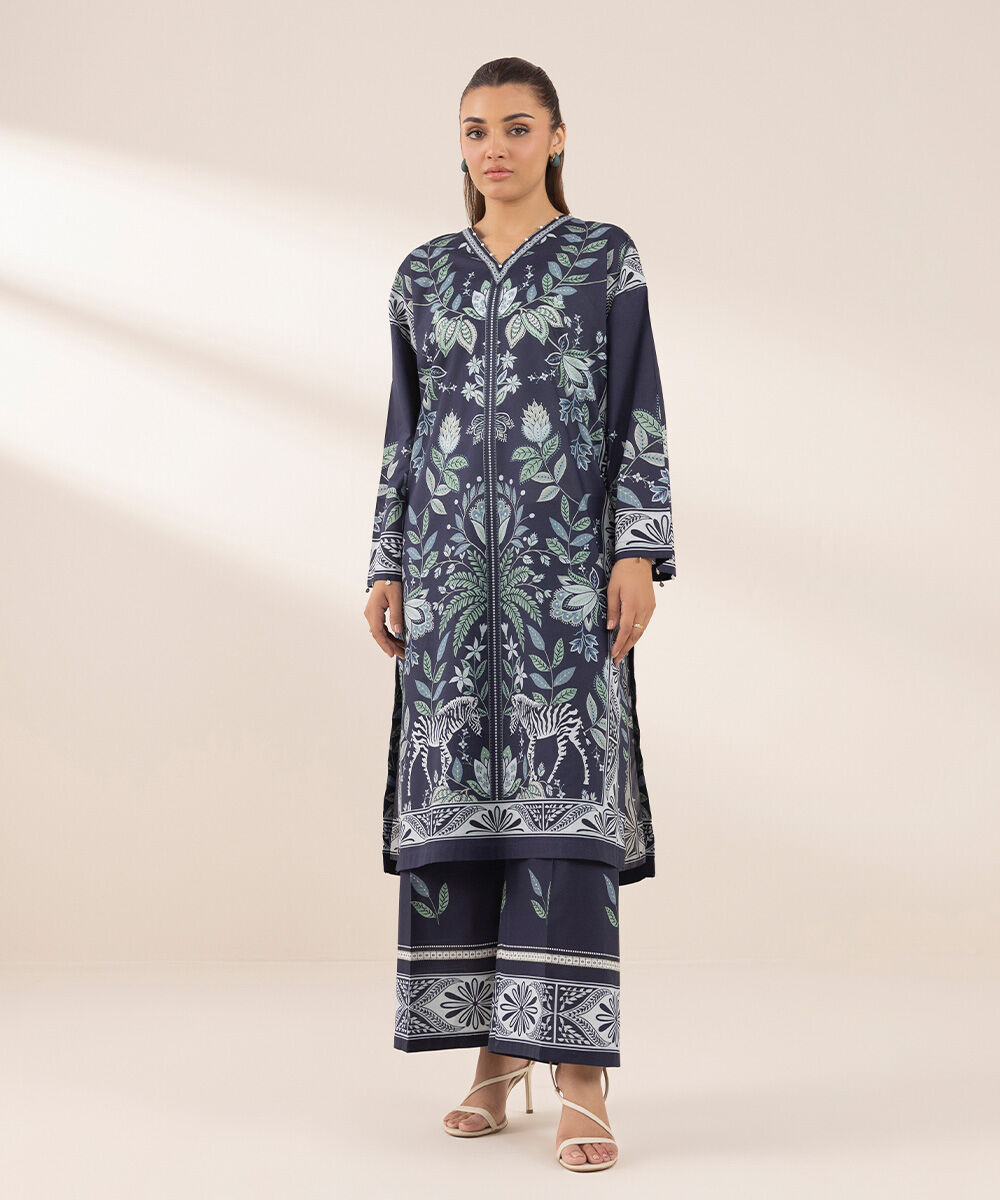Women's RTW Lawn Blue Printed A-Line Shirt