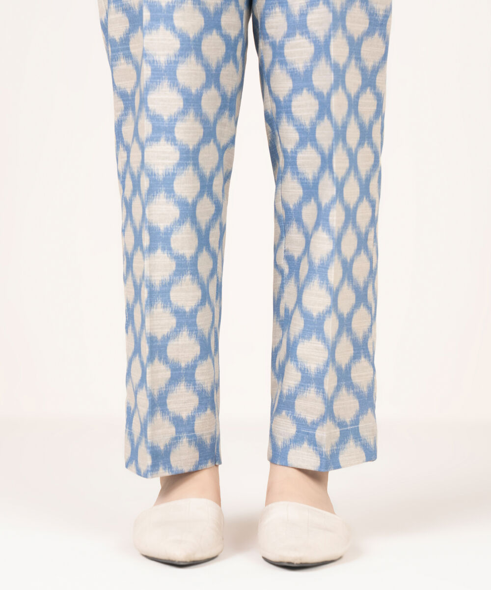 Women's RTW Khaddar Printed Grey Straight Pants