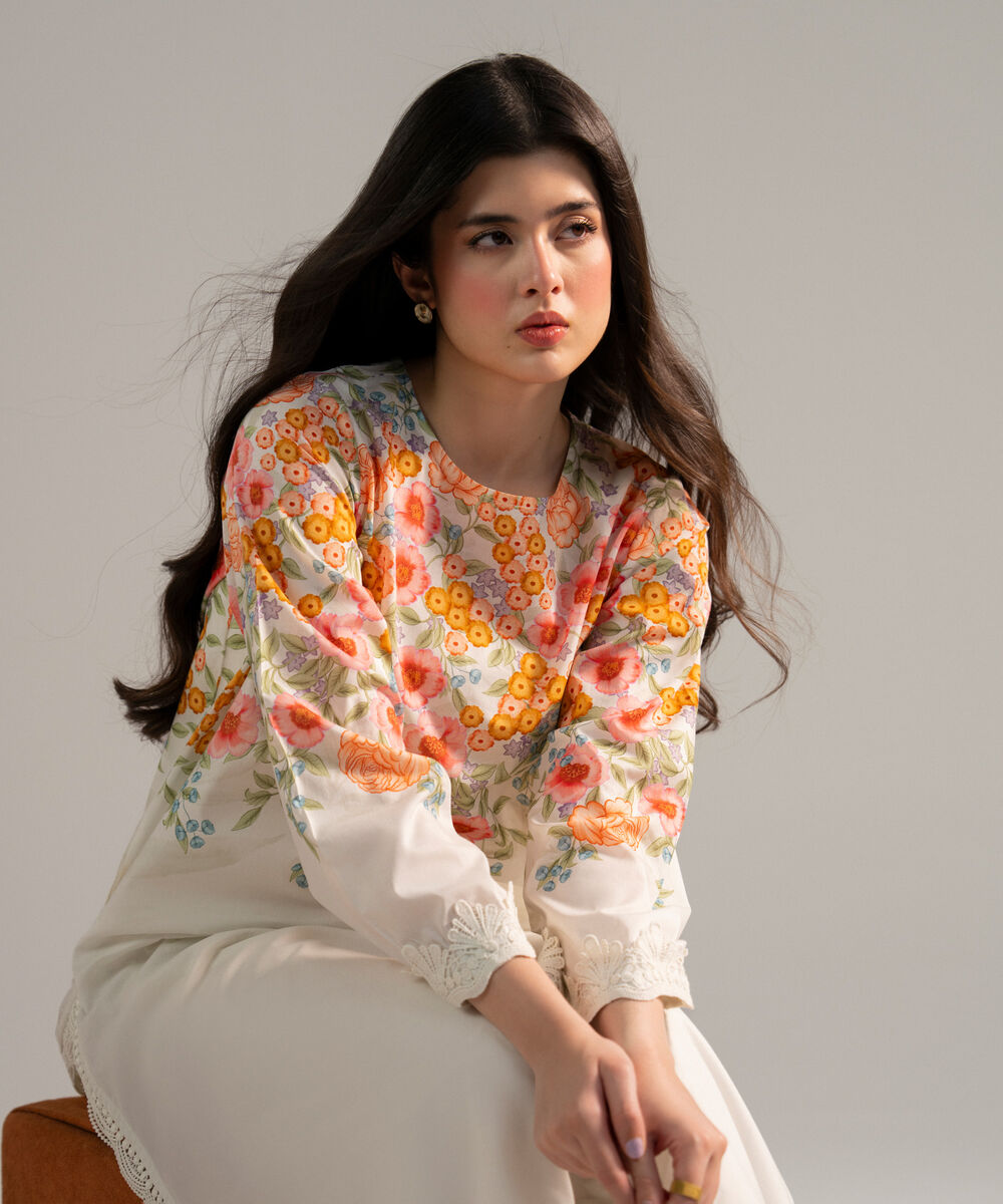 Women's RTW Lawn Printed White 2 Piece Suit