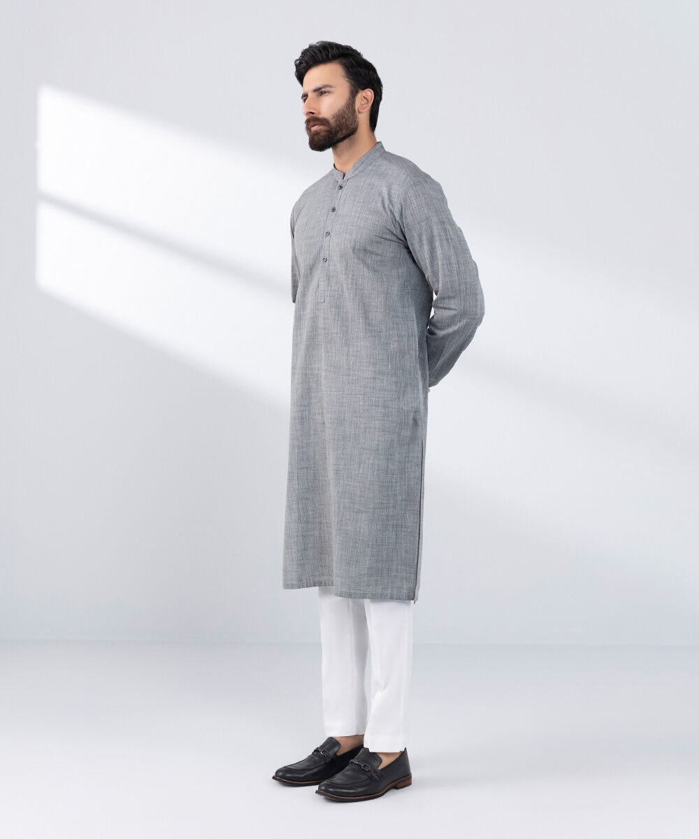 Men's Stitched Grey Cotton Kurta