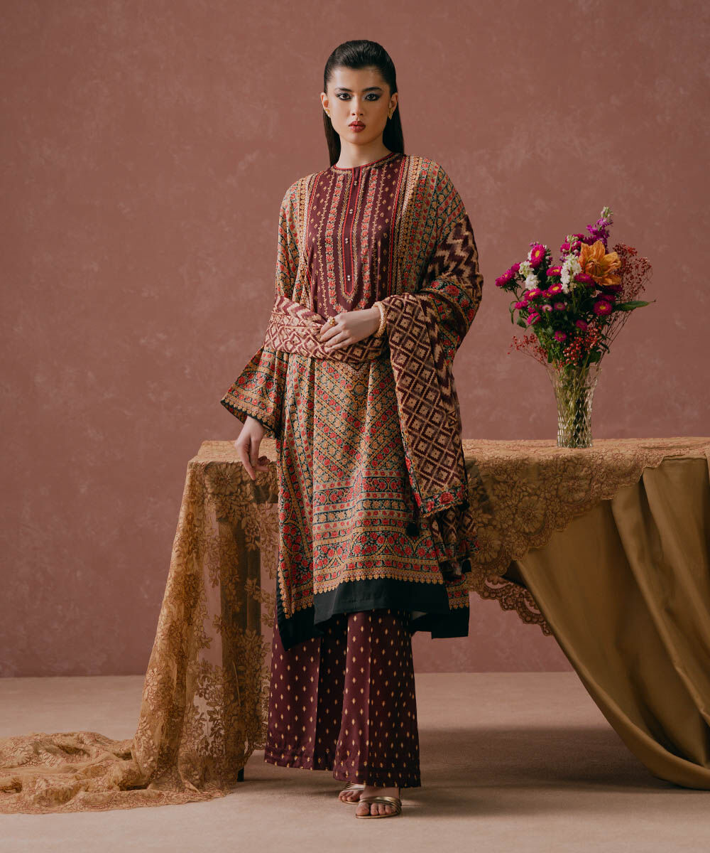 Women's Pret Blended Grip Red Printed Three Piece Suit