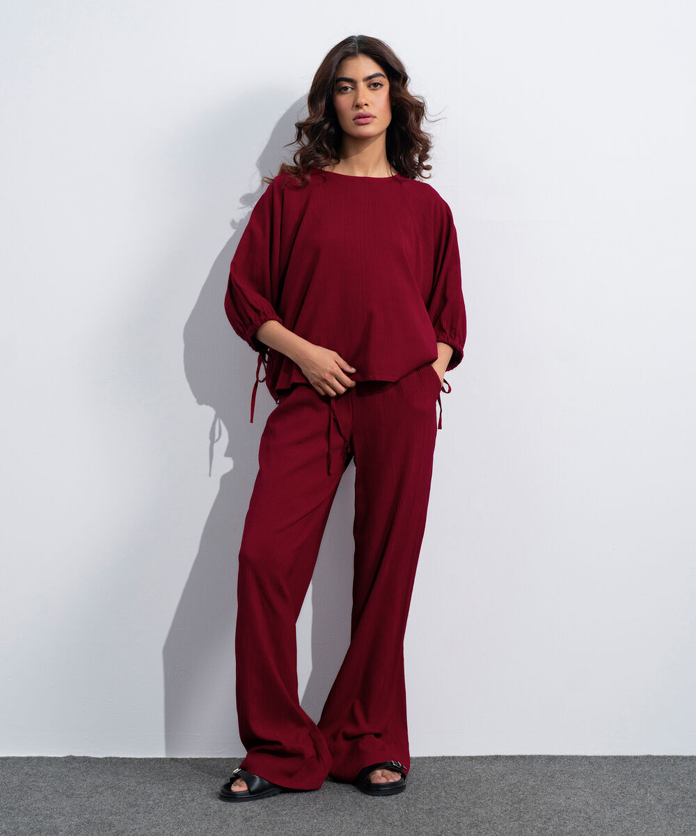 Women's Western Cherry Red  Seersucker Pull-On Trousers