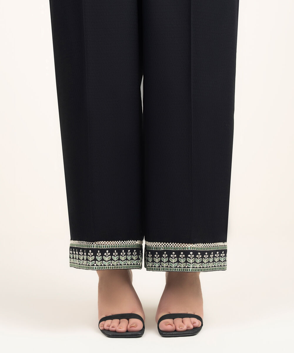 Women's RTW Dobby Embroidered Black Culottes
