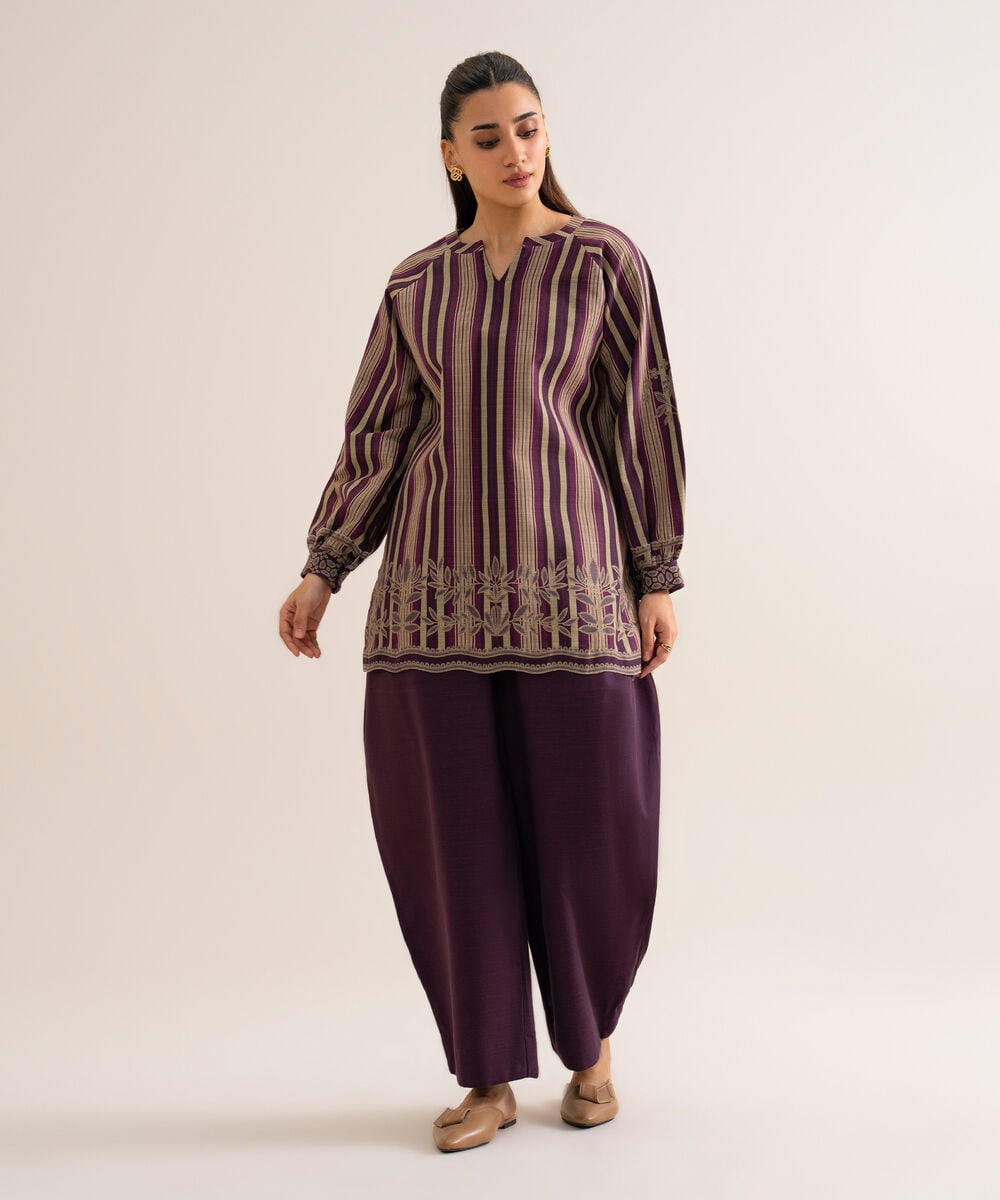 Women's Unstitched Premium Khaddar Printed Purple 2 Piece Suit