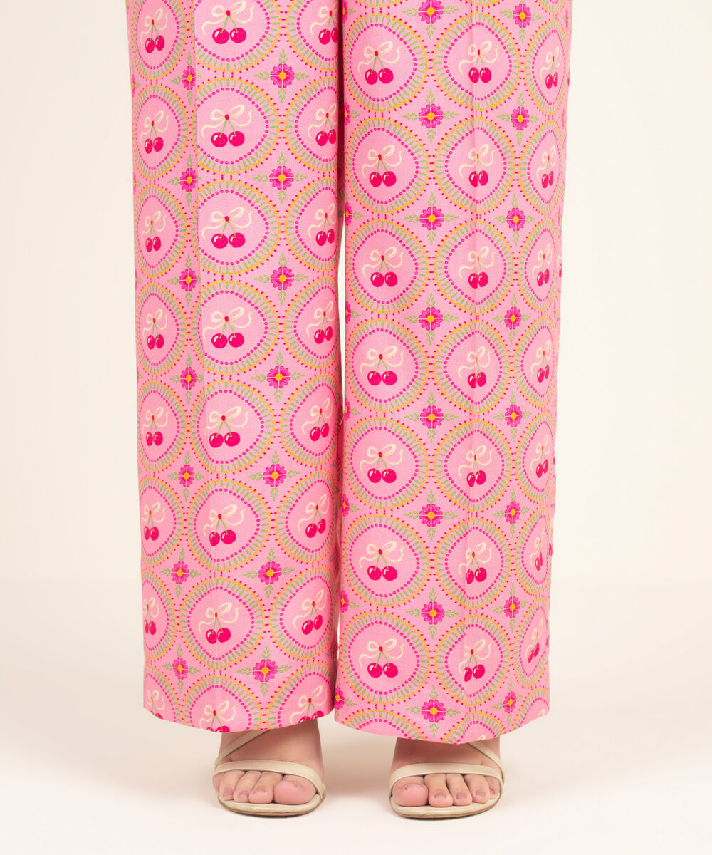 Women's RTW Linen Viscose Printed Pink Culottes