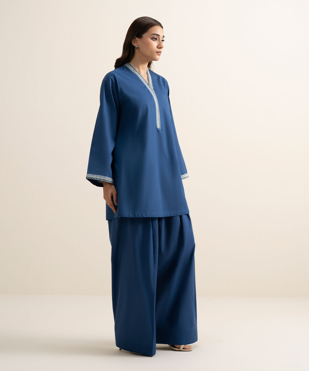 Women's RTW Cambric Embroidered Blue Boxy Shirt