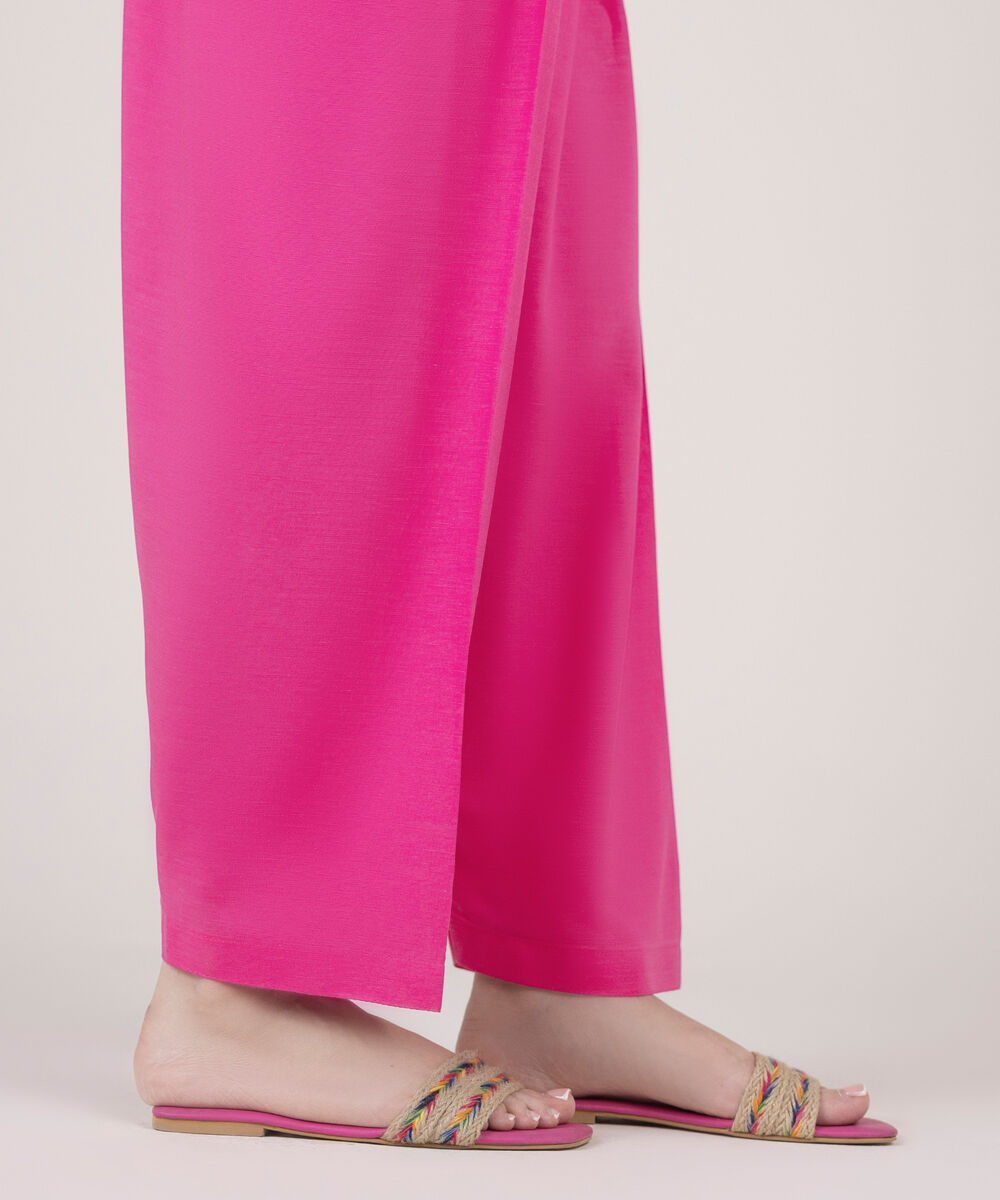 Women's RTW Cotton Viscose Pink Solid Shalwar